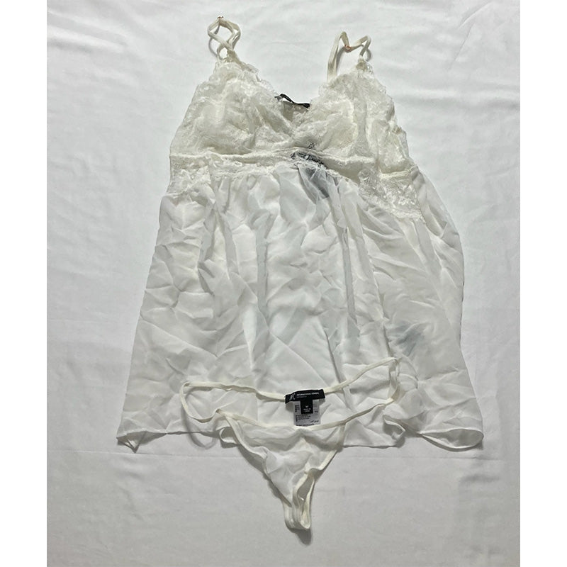 Inc Chiffon Babydoll Nightgown & Thong White M