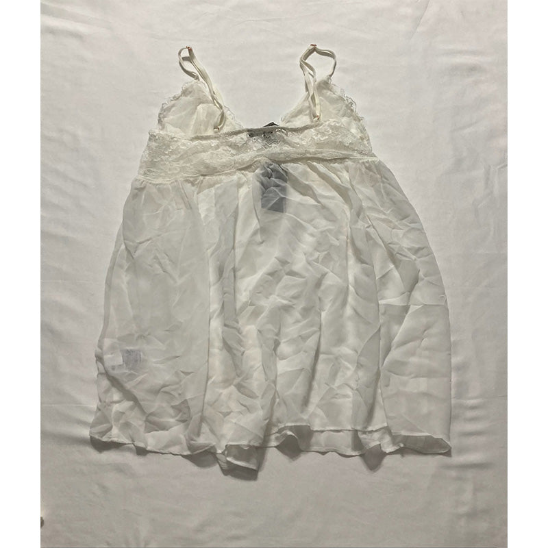 Inc Chiffon Babydoll Nightgown & Thong White M