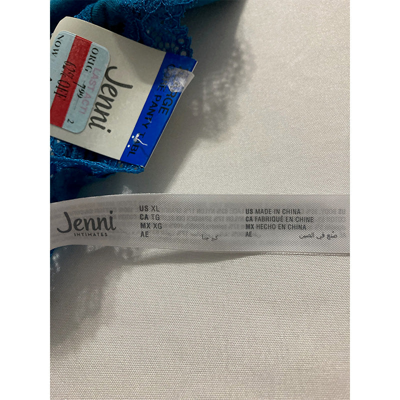 Jenni Women's Lace-Trim Thong Blue XL