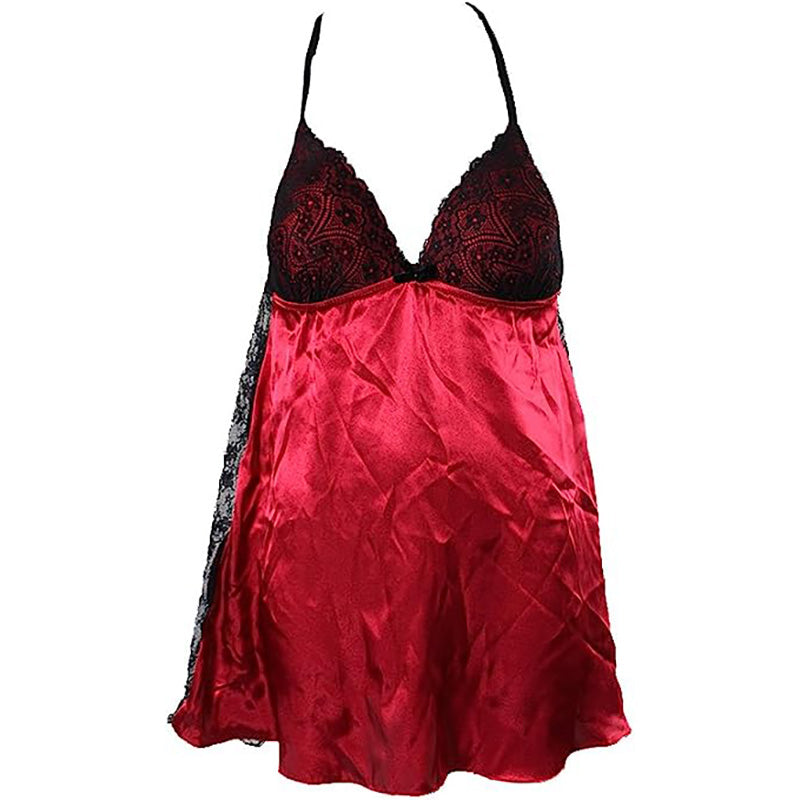 Linea Donatella Womens Satin Lace Babydoll Red S