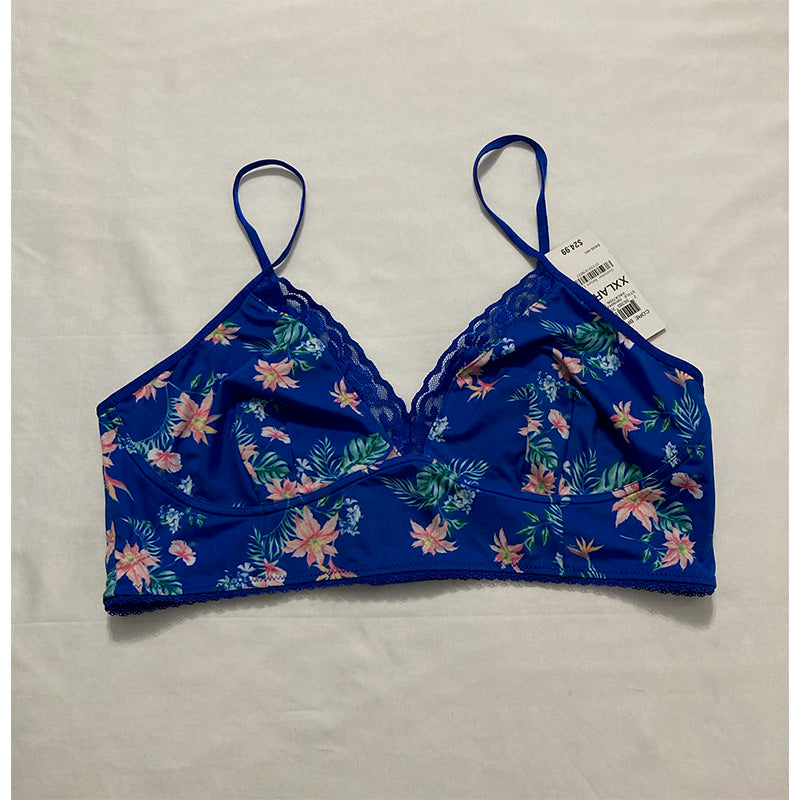 INC International Concepts Lace-Trim Bralette Blue Floral 2XL