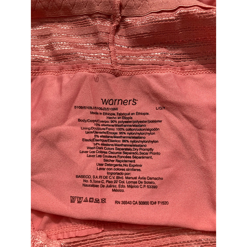 Warner's No Pinching No Problems Hi-Cut Lace Panty Pink L