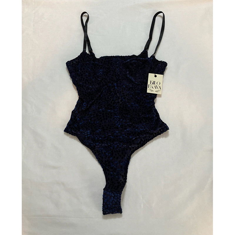 KILO BRAVA Velvet Burnout Bodysuit in Navy/Black at Nordstrom M