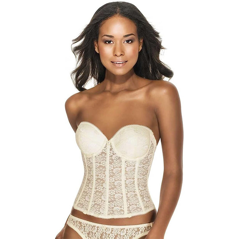 Dominique Lace Low Back Plunge Strapless Push Up Ivory 2B