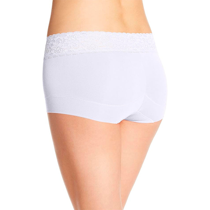 Maidenform Women's Dream Cotton with Lace Boyshort White 6