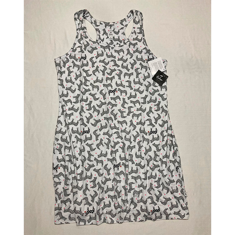 Echo Zebra Heart Print Sleeveless Tank Nightgown White/Black XL