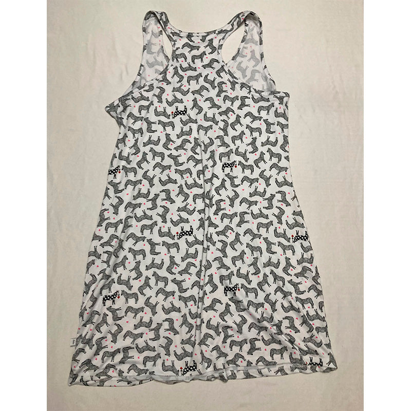 Echo Zebra Heart Print Sleeveless Tank Nightgown White/Black XL