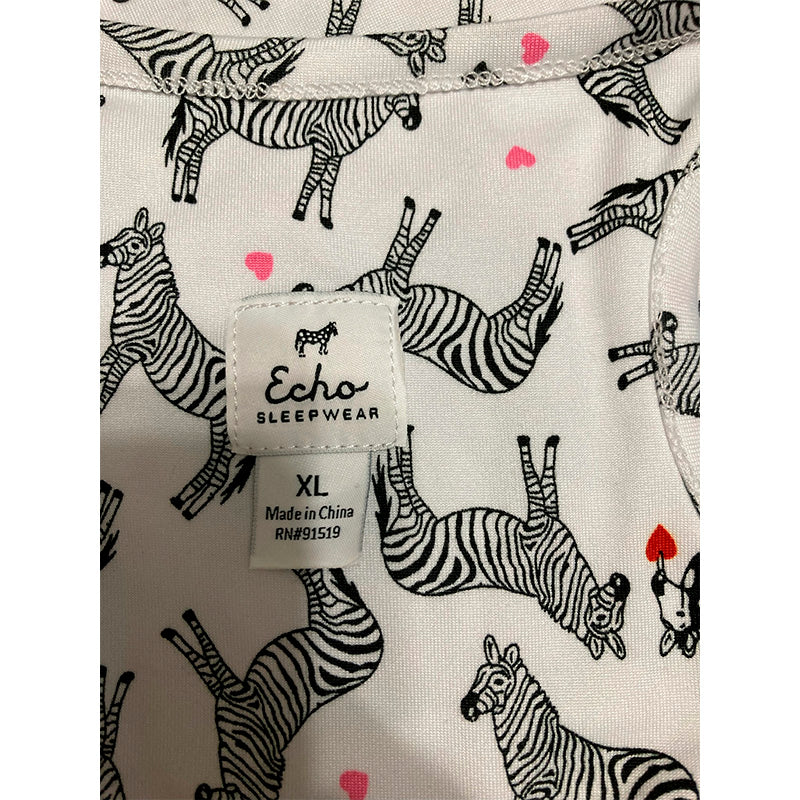 Echo Zebra Heart Print Sleeveless Tank Nightgown White/Black XL