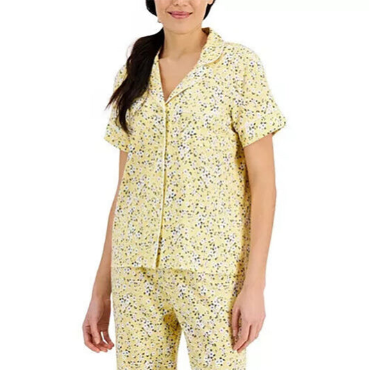 Charter Club Notch Collar Cropped Only Pajama Top Yellow L
