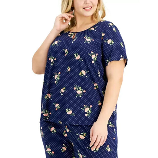 Charter Club Plus Size Only Pajama Top Navy Floral 1X