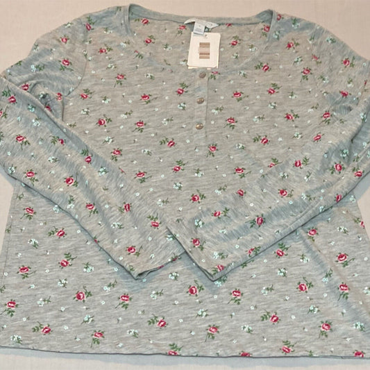 Charter Club Super Soft Only Pajama Top Grey Floral S