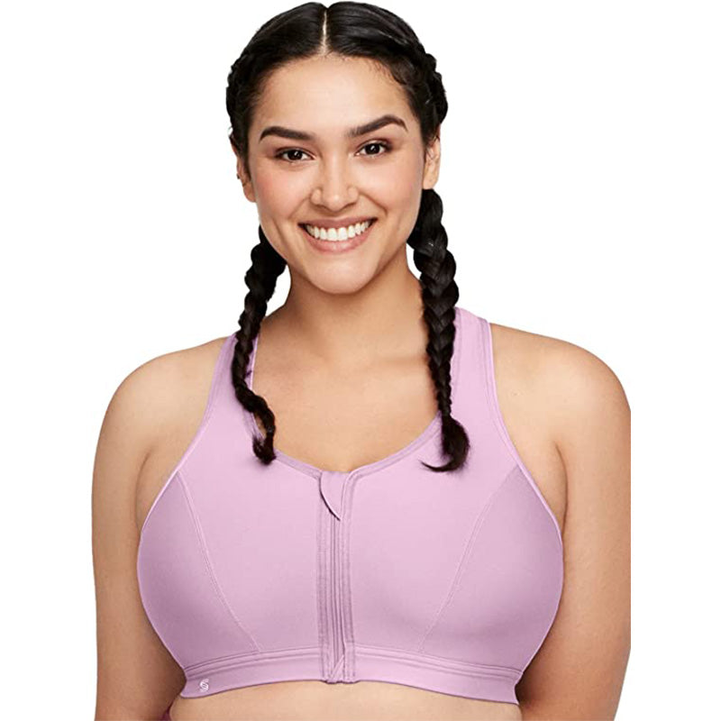Glamorise Zip Up Front-Close Sports Bra Wirefree Purple 44D