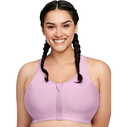 Glamorise Zip Up Front-Close Sports Bra Wirefree Purple 44D