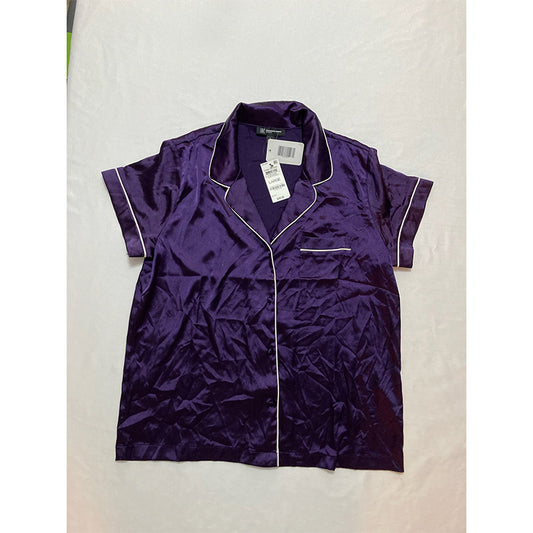 INC Satin Notched Collar Only Top Purple L