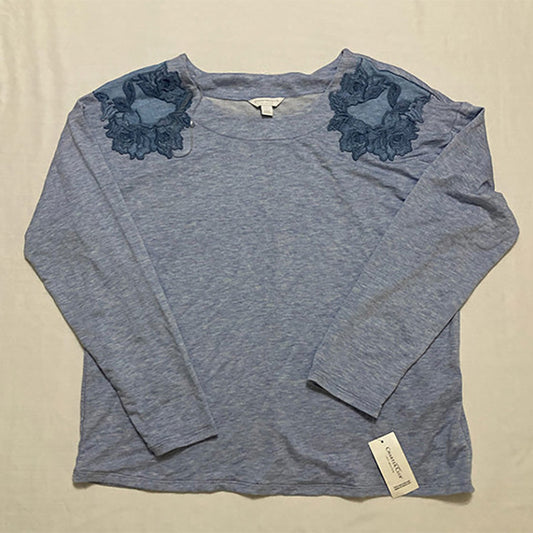 Charter Club Floral Embroidered Pajama Top Blue L