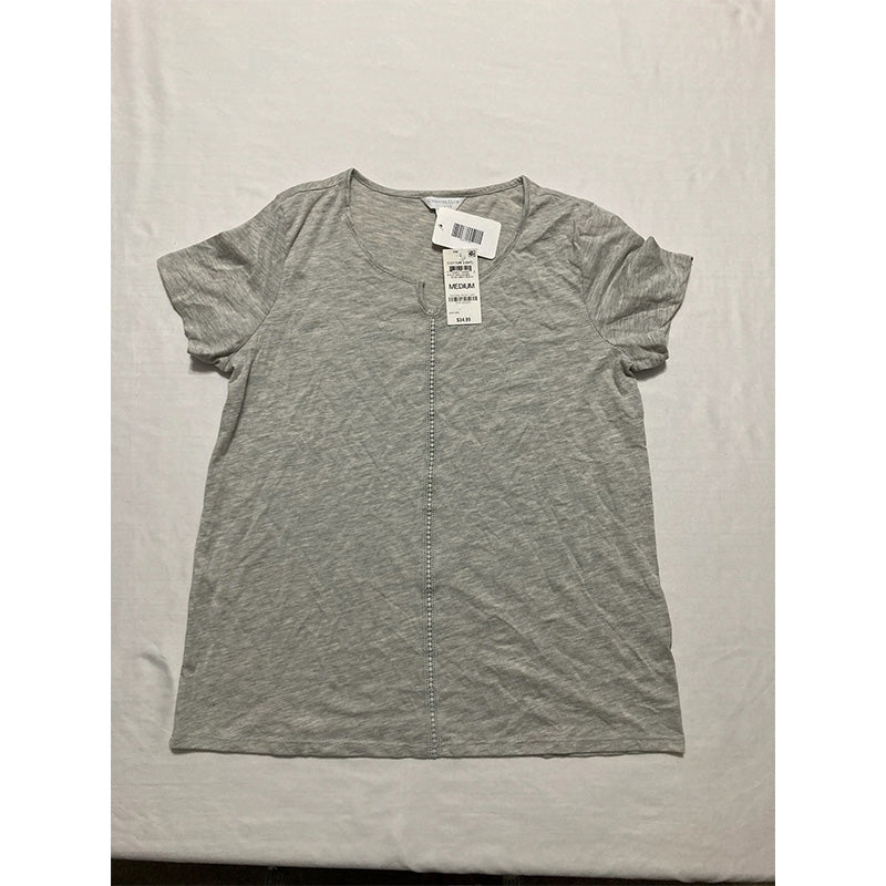 Charter Club Everyday Cotton Crochet-Trim Only Top Grey M