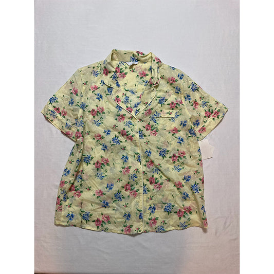 Charter Club Elastic Band Floral V Neck Only Pajama Top Up Yellow L