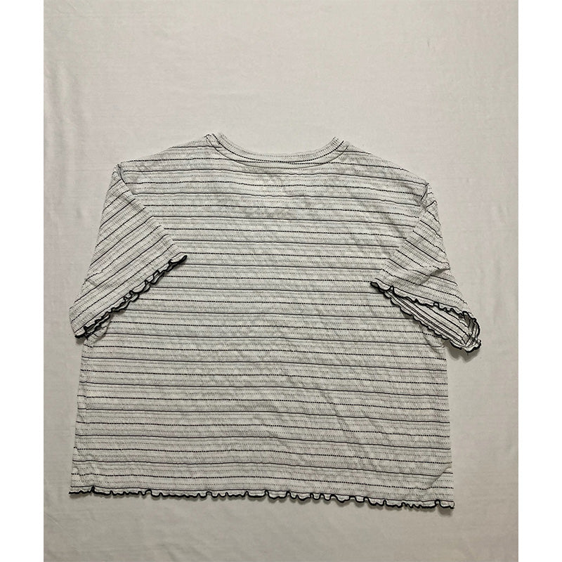 Jenni White Textured Striped Neck Only T-Shirt White L