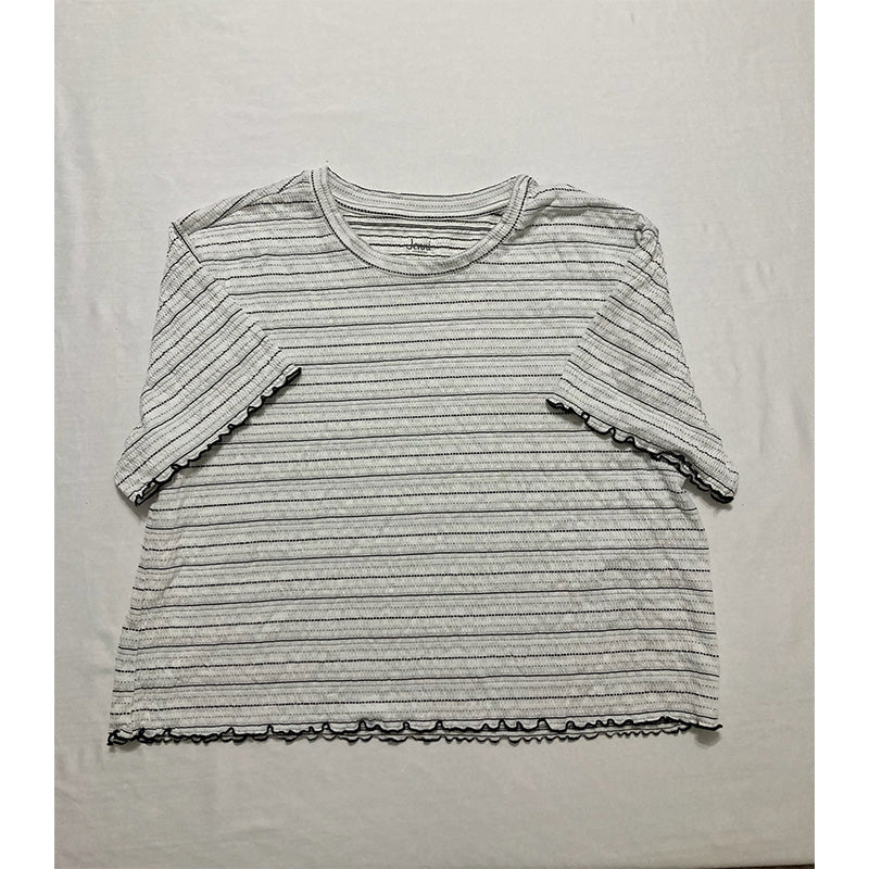 Jenni White Textured Striped Neck Only T-Shirt White L