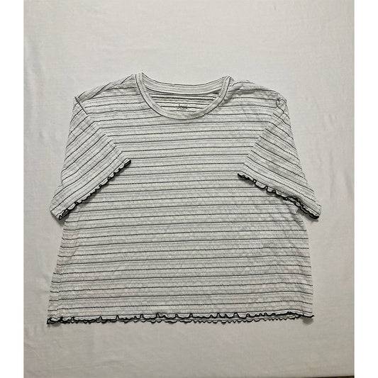 Jenni White Textured Striped Neck Only T-Shirt White L