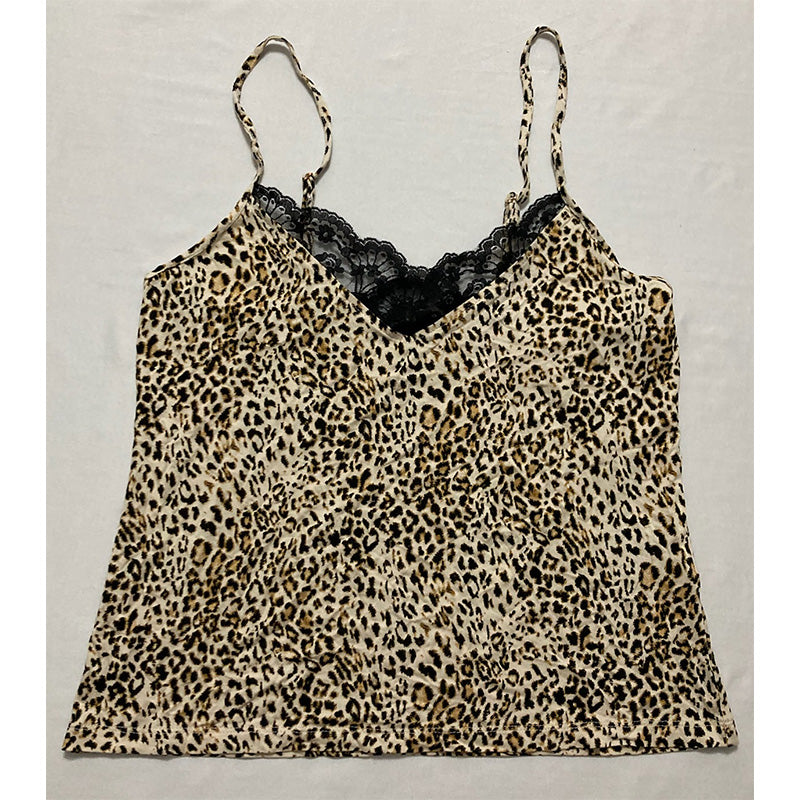 INC Up All Night Heavenly Soft Lace-Trim Only Pajama Top Cheetah XS