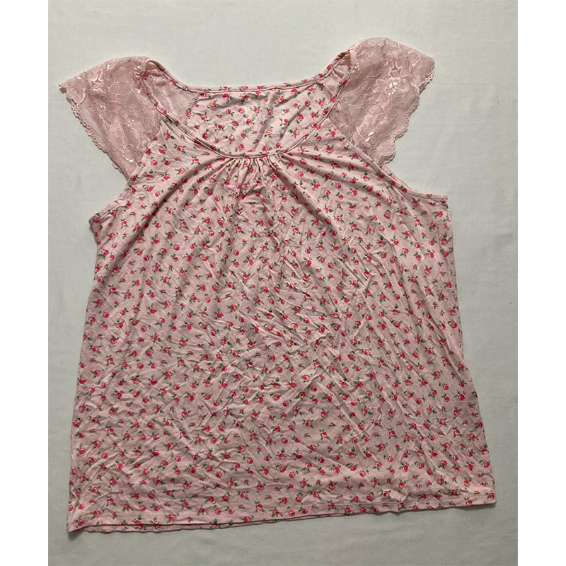 Charter Club Lace-Trim Printed Only Pajama Top Pink L