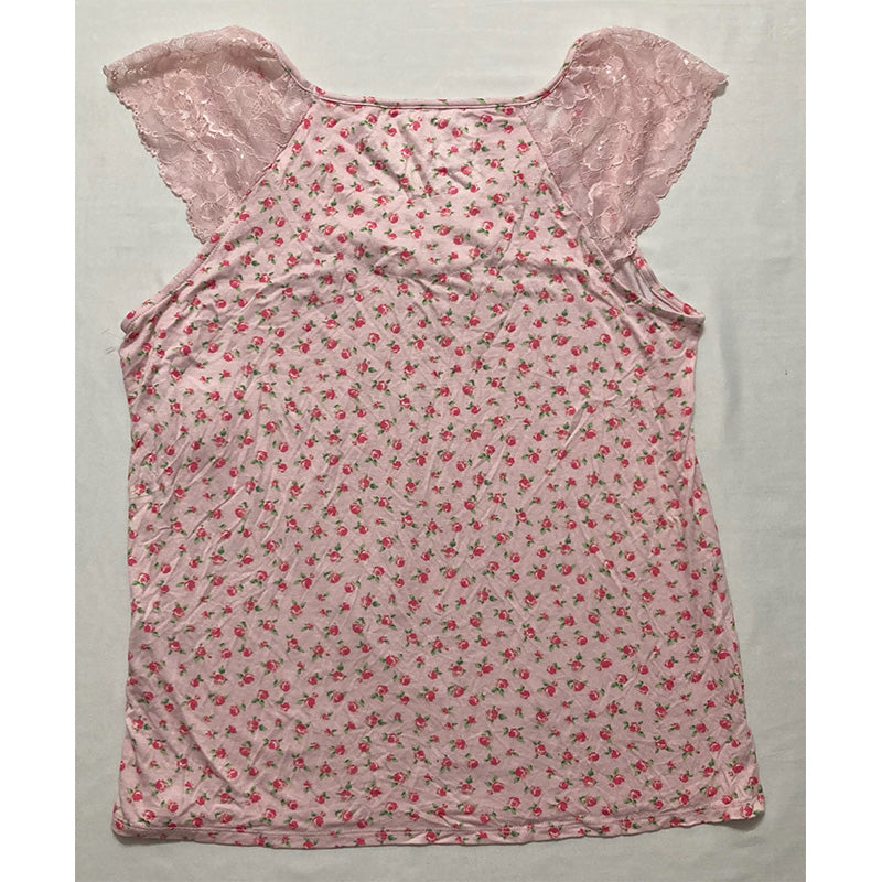 Charter Club Lace-Trim Printed Only Pajama Top Pink L