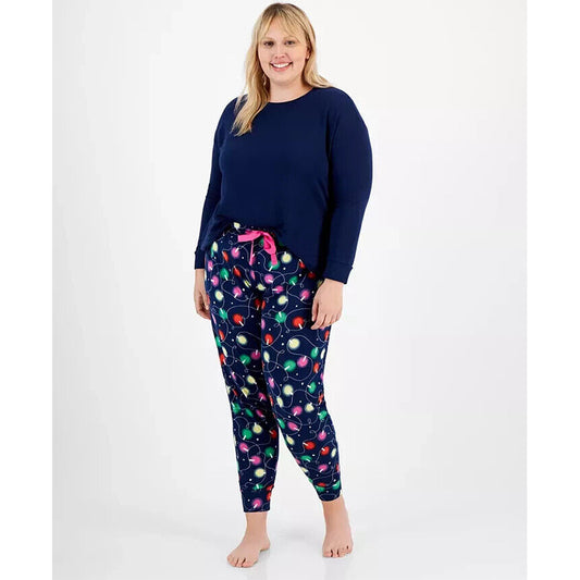 Jenni Long Sleeve Mix It Packaged Pajama Set Navy Xmas 3X