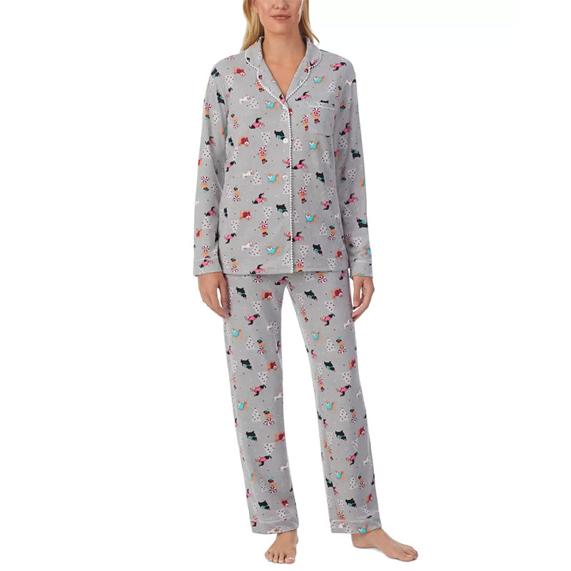 NWD Cuddl Duds Printed Notched-Collar Pajamas Set Multicolor S