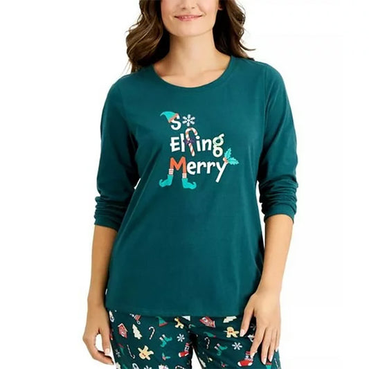Family Pj Only Pajama Top Round Neck Green S