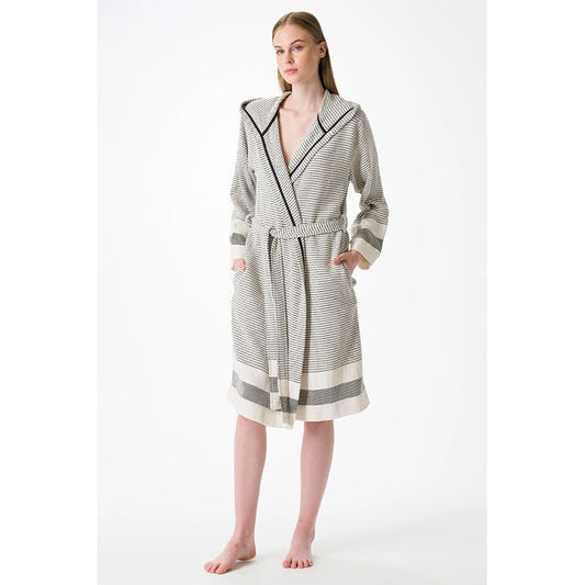 Olive&Linen Pixel Turkish Towel Robe Black/White 1