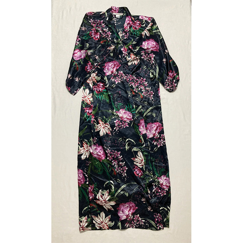 NWD Linea Donatella Tropic Delight Long Satin Wrap Robe Floral S/M