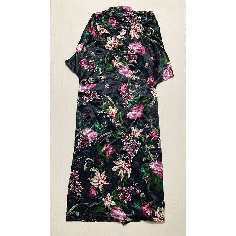 NWD Linea Donatella Tropic Delight Long Satin Wrap Robe Floral S/M