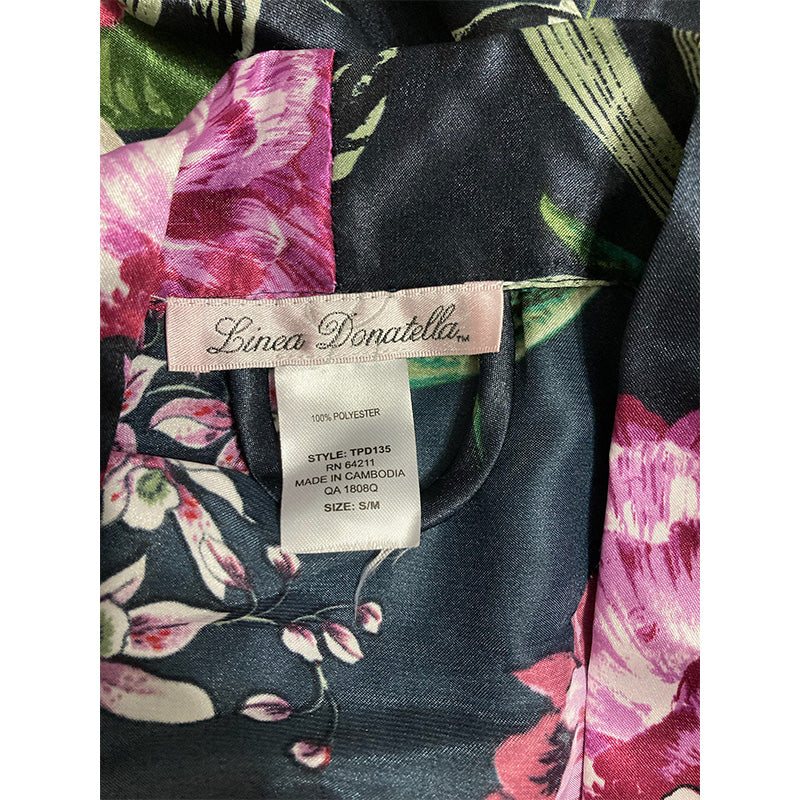 NWD Linea Donatella Tropic Delight Long Satin Wrap Robe Floral S/M
