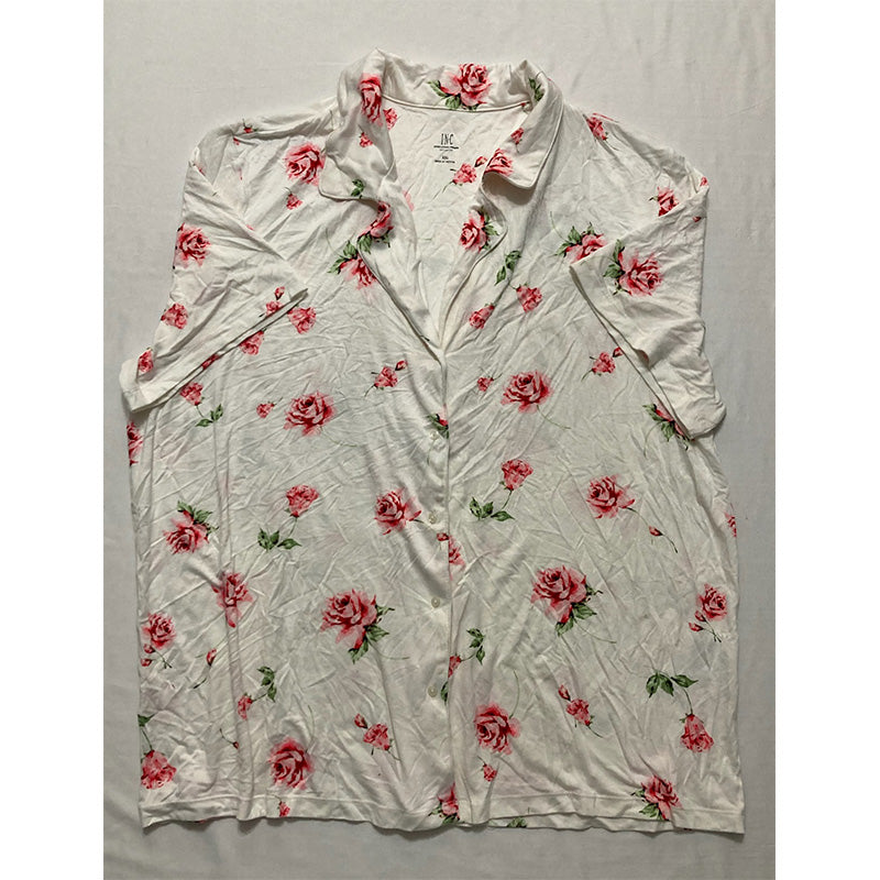 INC Only Pajama Top Short Sleeve White Floral 2XL