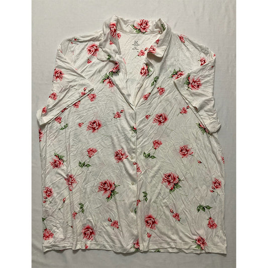 INC Only Pajama Top Short Sleeve White Floral 2XL
