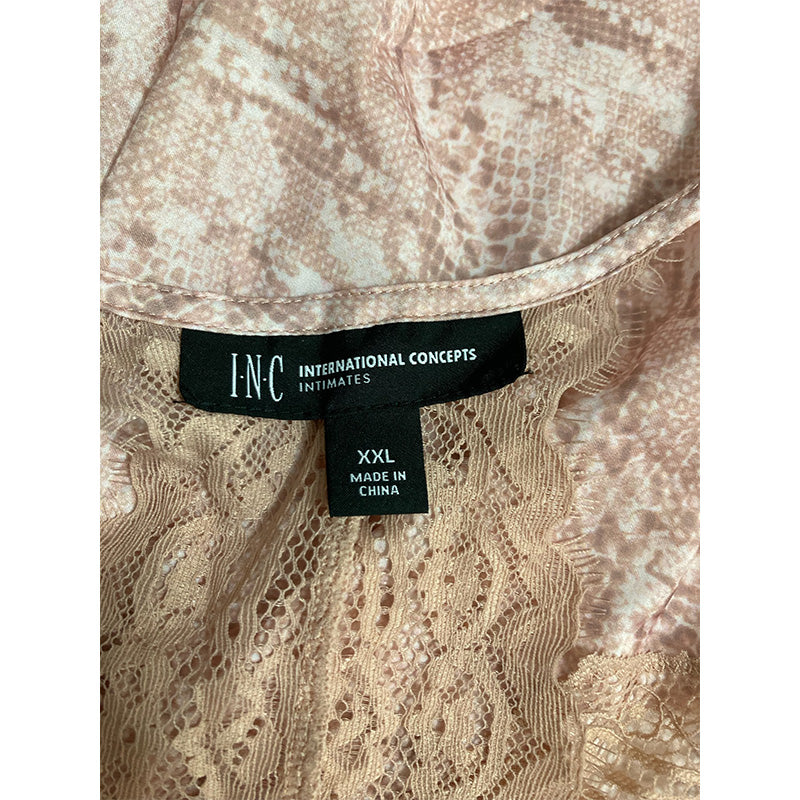INC Satin Lace V Neck Only Pajama Top Snake Skin 2XL