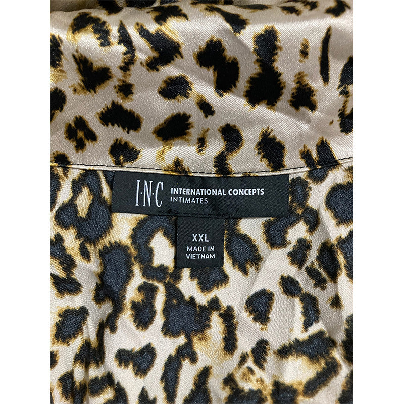 INC Satin Notch Collar Packaged Only Pajama Top Animal Print 2XL