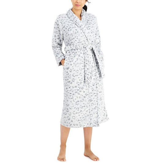 NWD Charter Club Animal-Print Wrap Plush Robe Grey XL