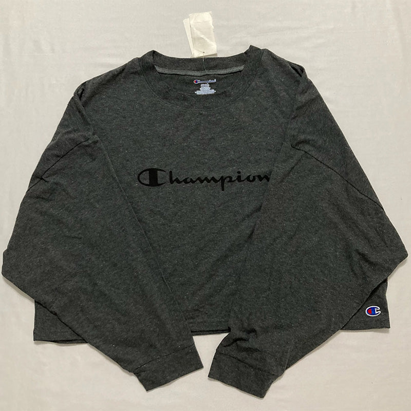 NWD Champion Cropped Long-Sleeve Lounge Sleep T-Shirt Grey S