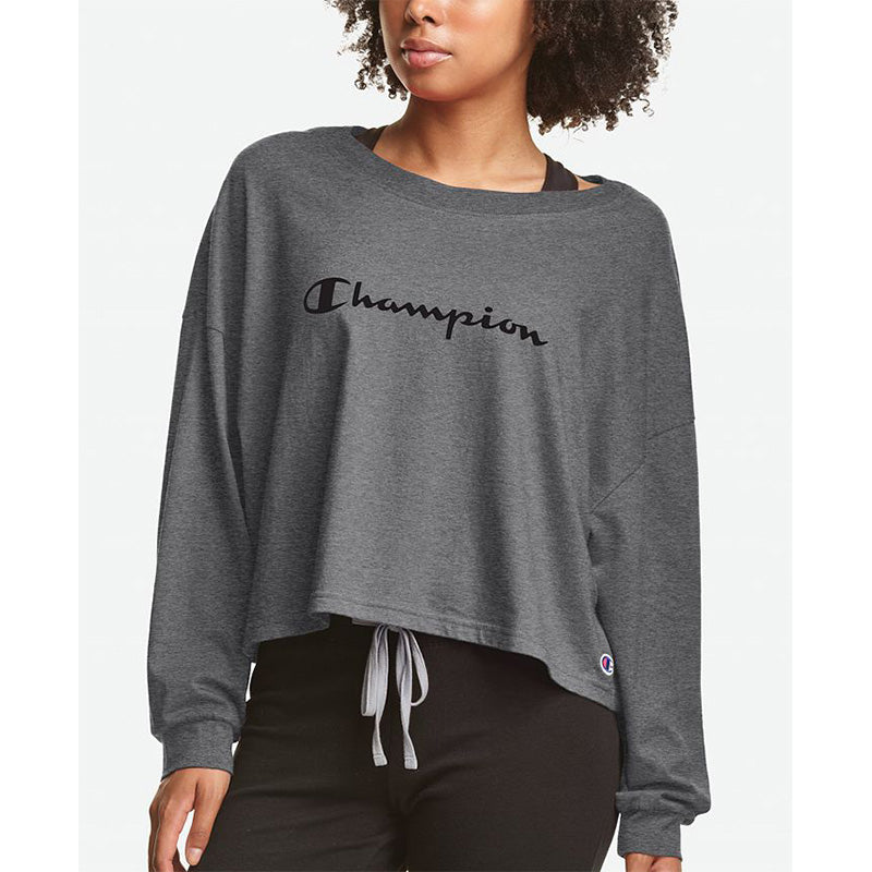 NWD Champion Cropped Long-Sleeve Lounge Sleep T-Shirt Grey S