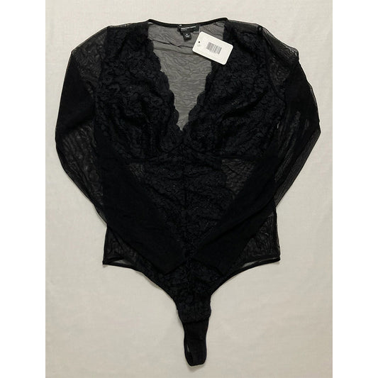 NWD INC Body Lace V Neck Long Sleeve Black M
