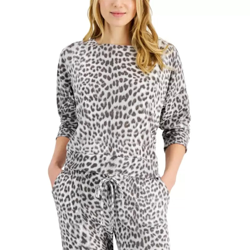 Jenni Women's Waffle-Knit Thermal Only Pajama Top Grey L