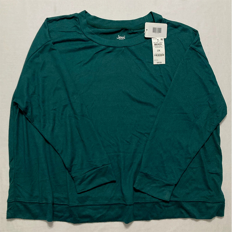 Jenni Long Sleeve Only Pajama Top Green 2X