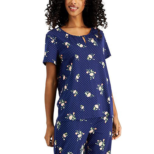 Charter Club Essentials Cropped Only Pajama Top Navy L