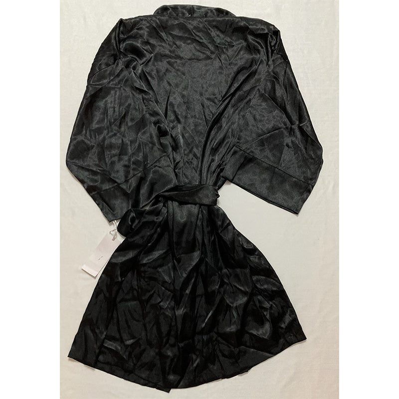 Linea Donatella Womens Short Satin Robe Black S-M