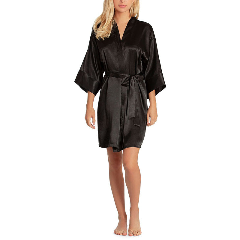 Linea Donatella Womens Short Satin Robe Black S-M