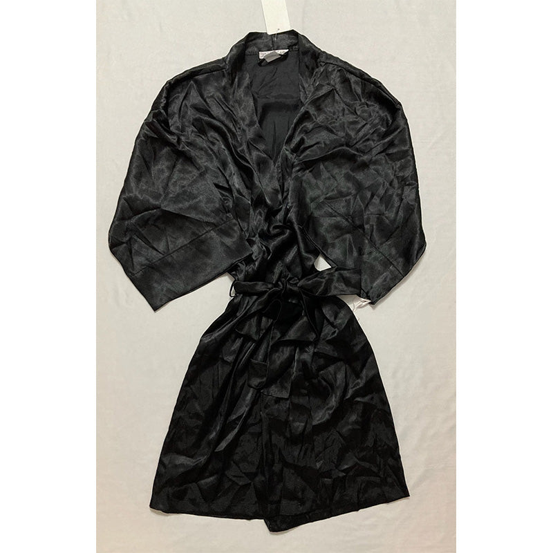 Linea Donatella Womens Short Satin Robe Black S-M