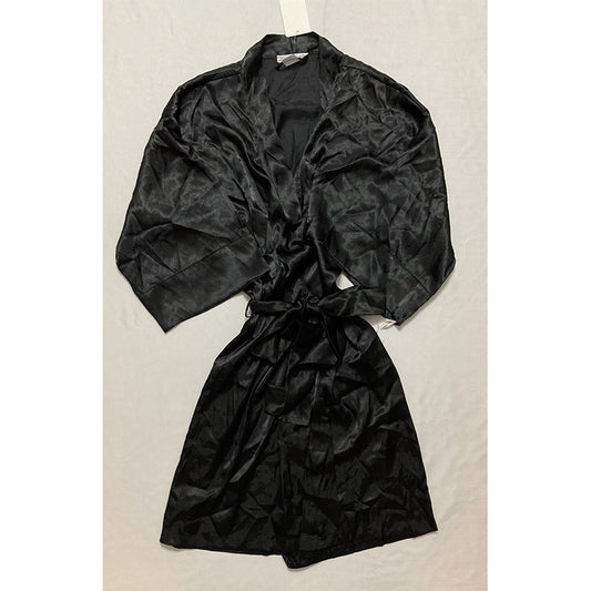 Linea Donatella Womens Short Satin Robe Black S-M