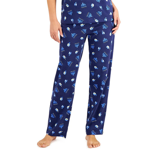 Family Pj Elastic Band Printed Long Sleeve Only Pajama Pants Blue M